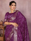 Anaita Purple Pure Bandhej Silk Saree With Zari Weaving Work - Distacart