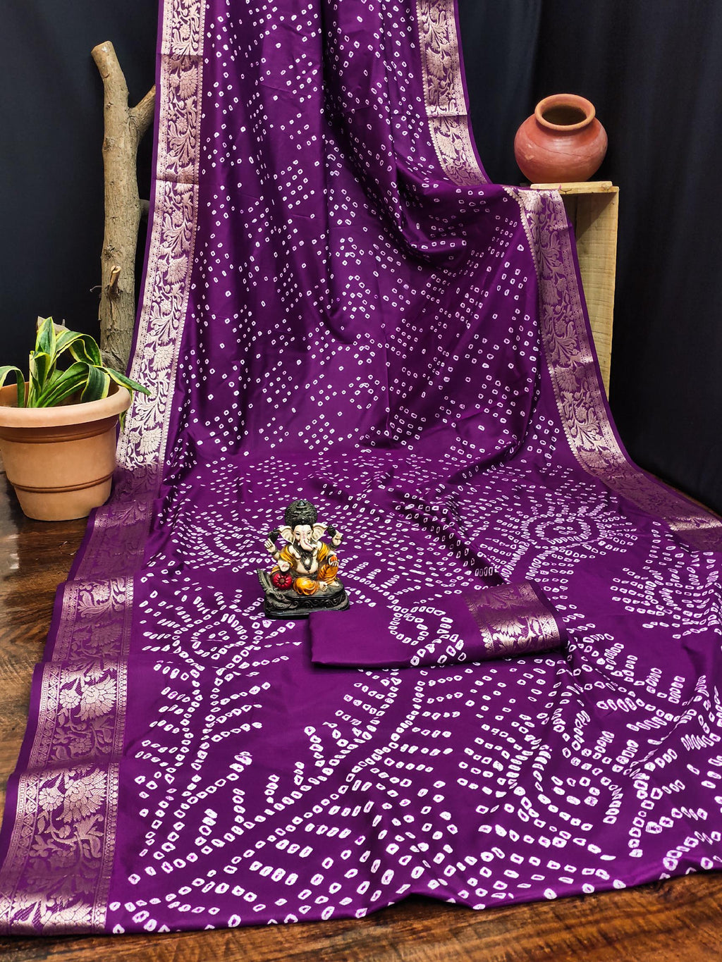 Anaita Purple Pure Bandhej Silk Saree With Zari Weaving Work - Distacart