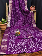 Anaita Purple Pure Bandhej Silk Saree With Zari Weaving Work - Distacart
