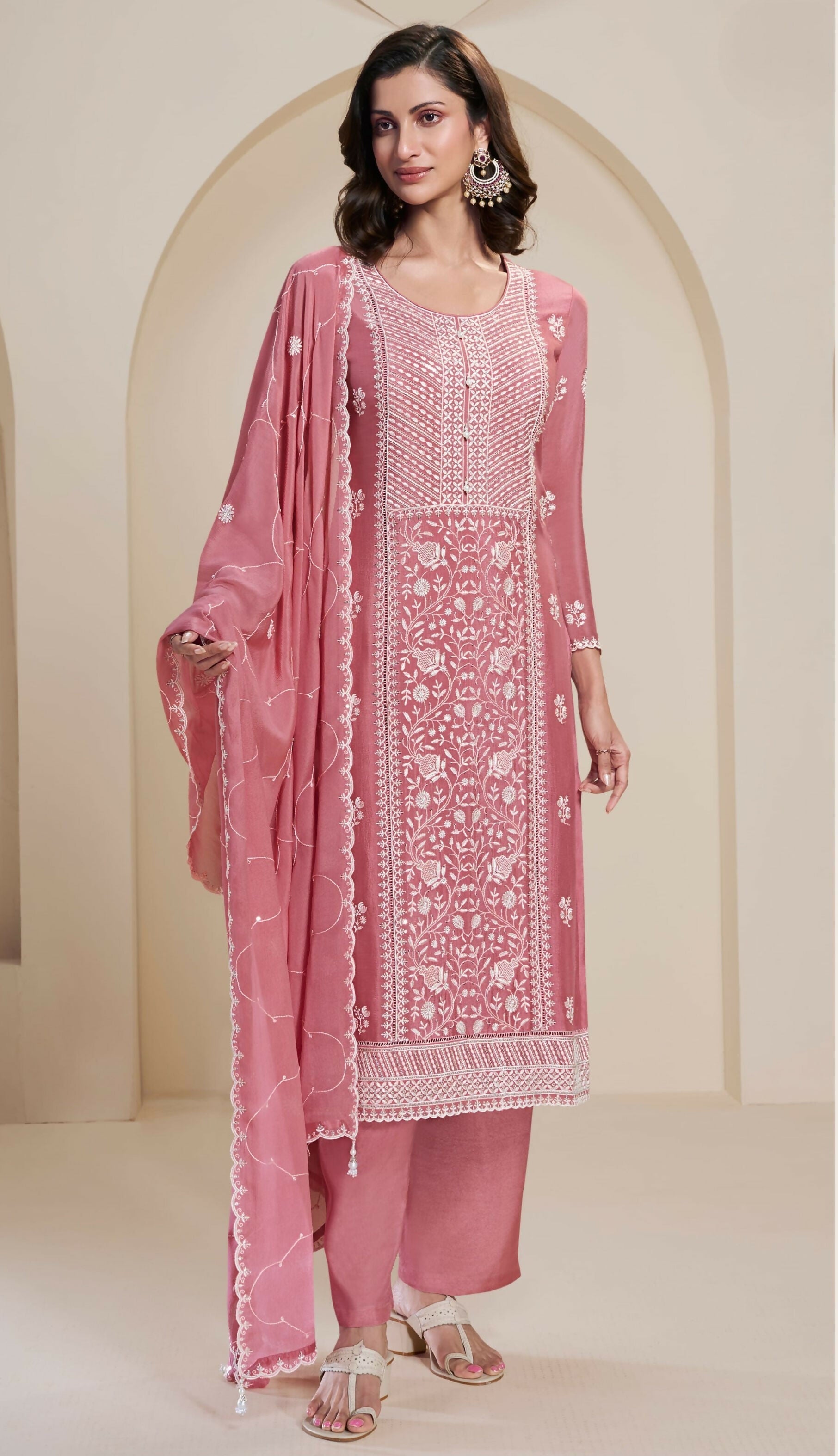 Anaita Pink Chinon Embroidered Thread Work Stitched Salwar Suit - Distacart