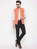 Even Apparels Orange Wool Men Woven Nehru Jacket - Distacart