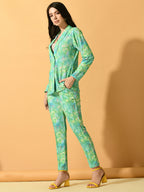 Myshka Women's Multi Printed Coat With Trousers
