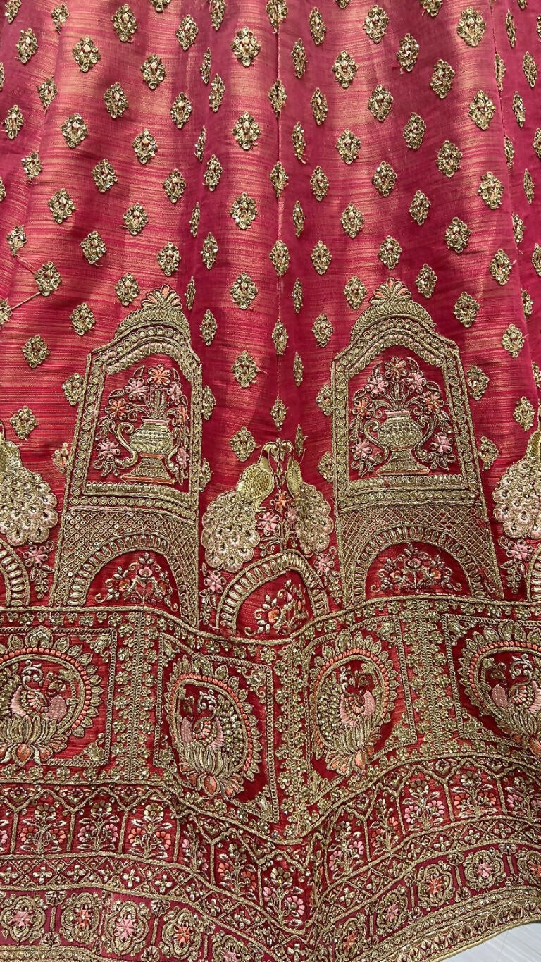 Jyoti Fashion Women's Red Bridal Net Fancy Dori & Sequins Multi Thread Embroidered with Diamond Work Wedding Lehenga Choli