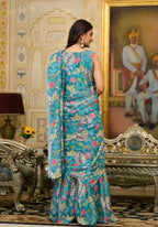 Partywear Designer Teal Slime Georgette Fancy Saree - Anbazaar - Distacart