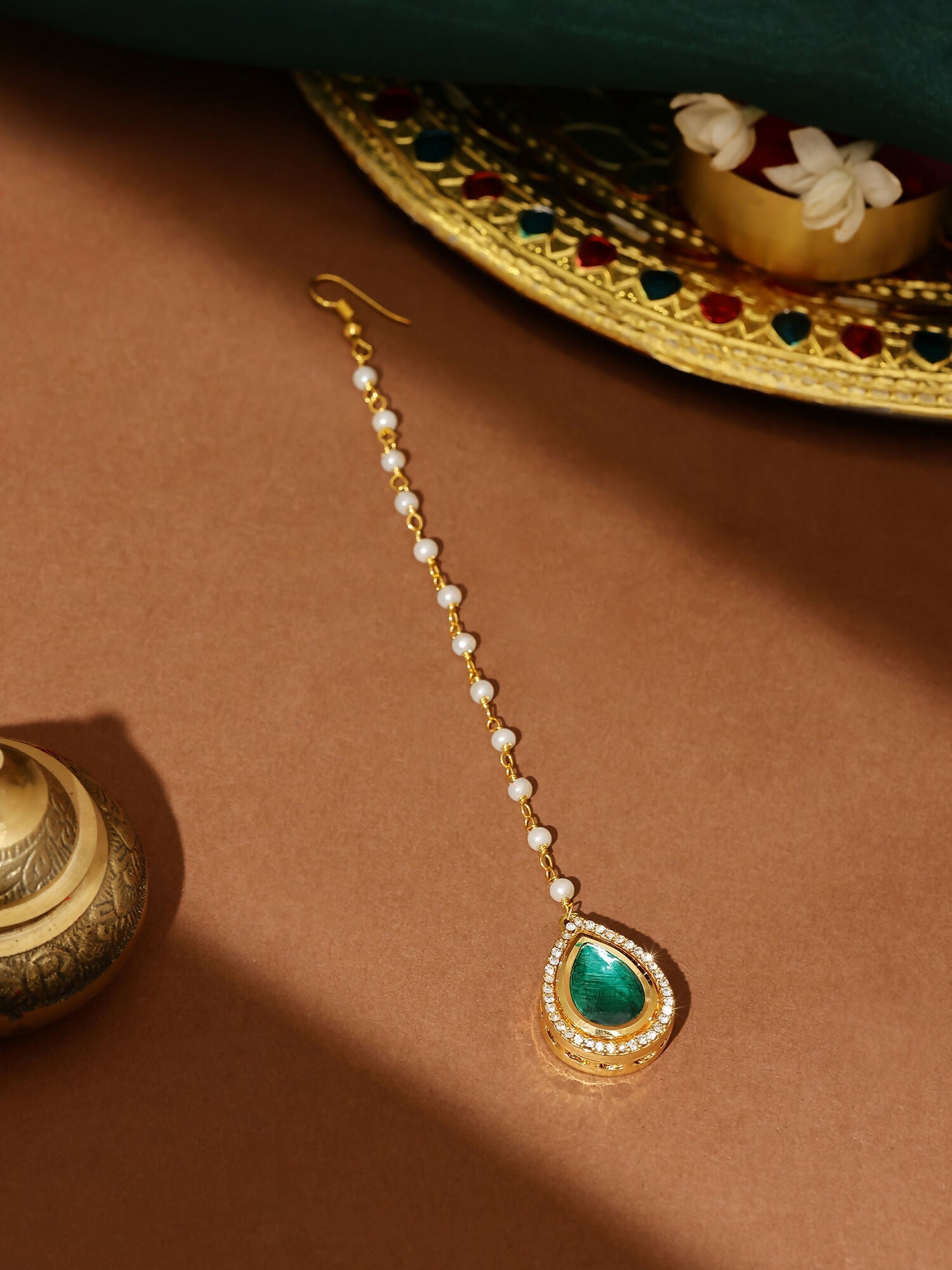 Ruby Raang Tear Drop Green Meenakari with Diamond Maang Tikka - Distacart