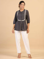 Womens Grey Rayon Solid Top - Keeva