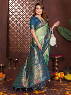 Aastha Fashion Sea Green Tissue Silk Weaving Saree - Distacart