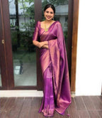 DEIANA'S Beautiful Designer Golden zari Soft Lichi Silk Saree - Majanta