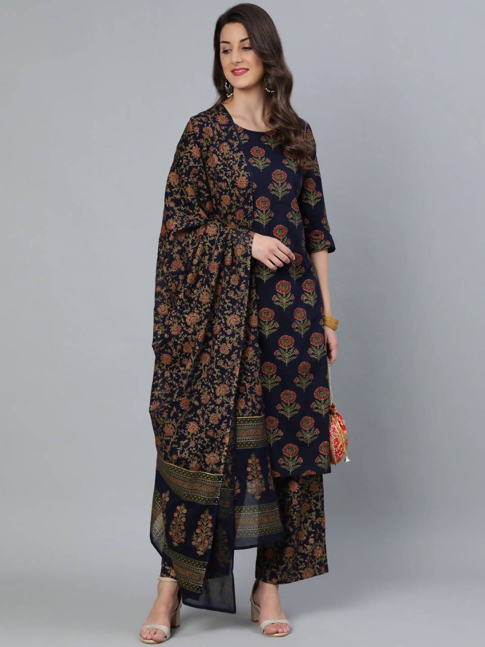Vamika Printed Rayon Navy Blue Party Wear/Casual Wear Kurta Set/Suit - Distacart