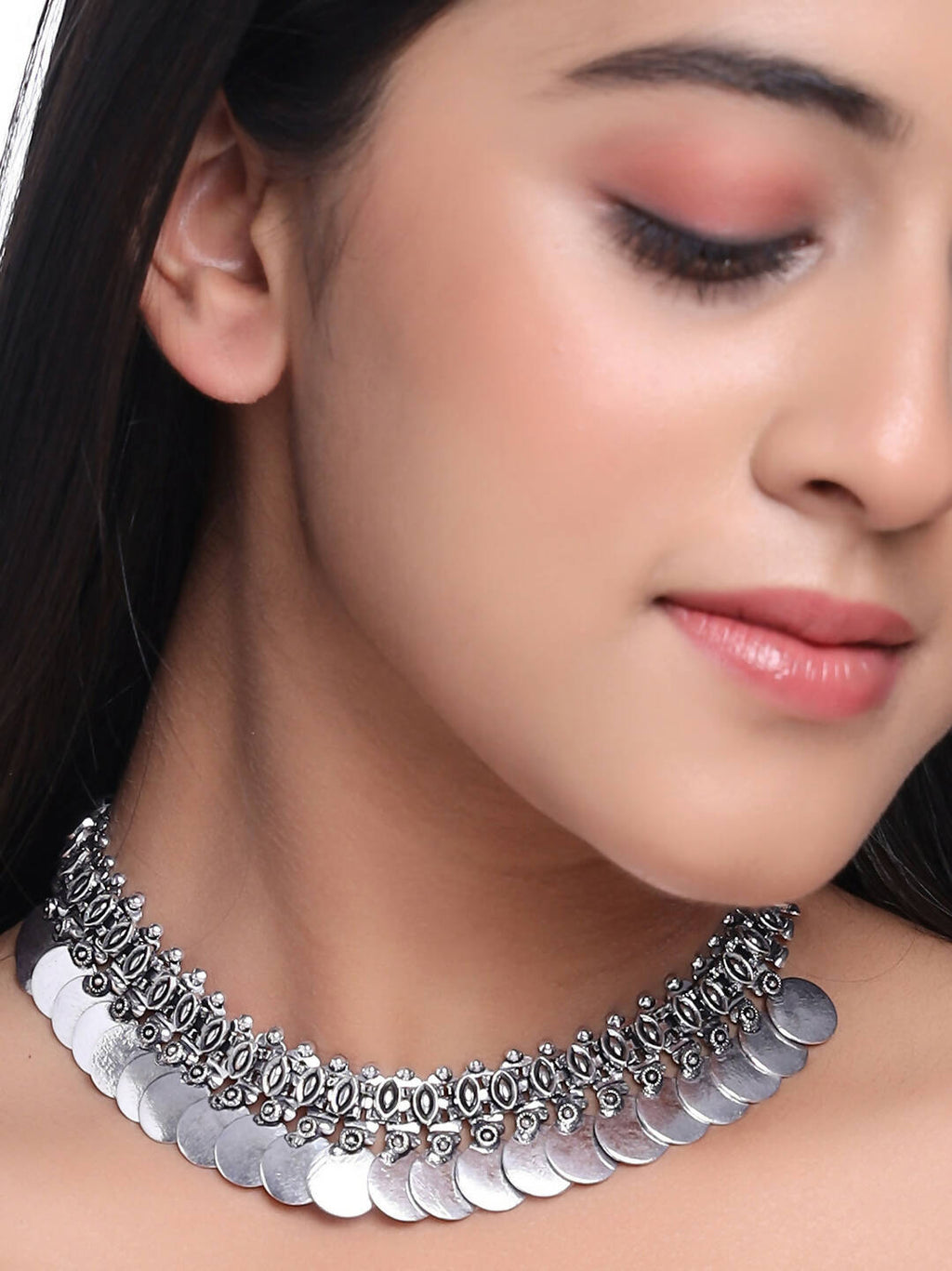 NVR Women Silver-Plated Oxidised Necklace