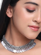 NVR Women Silver-Plated Oxidised Necklace