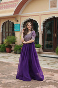 Joban Fashion Purple Georgette Sequence Embroidery Work Gown - Distacart