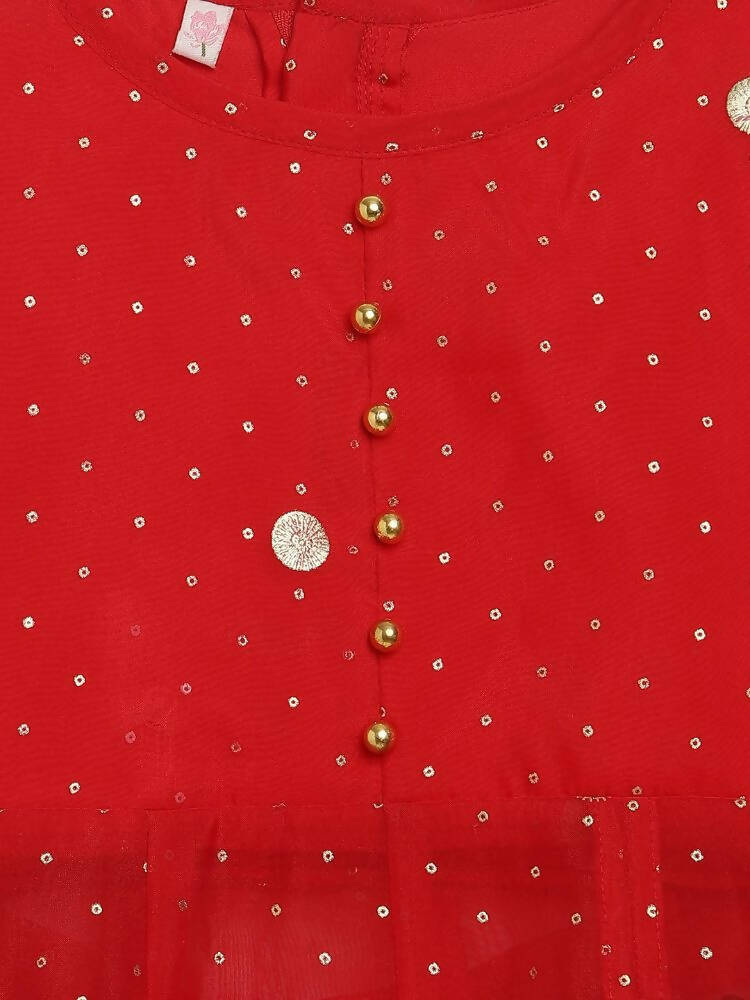Ahalyaa Red Organza Kids Kurta Palazzo Set For Girls