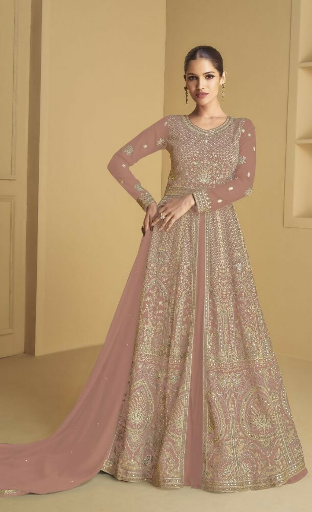 Vastranavya Peach Georgette Embroidered Sequins Work Anarkali Style A Line Suits