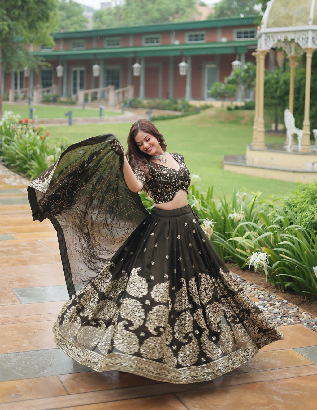 Lorenvalley Mahendi Rangoli Silk Heavy Sequins & Thread Embroidered work Lehenga Choli