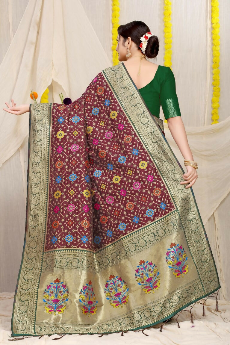 Jyoti Fashion Women's Wine Patola Silk Zari Woven Saree with Blouse - Distacart