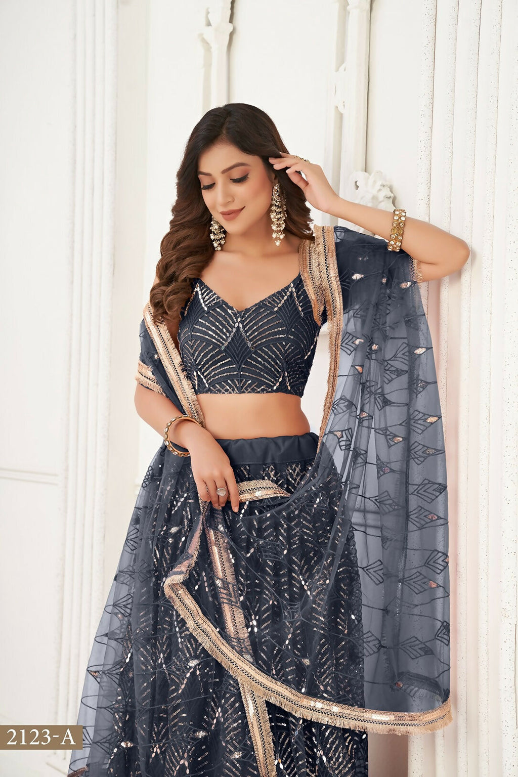 Eilara Glamorous Black Net With Sequins And Thread Embroidery Real Mirror Work Lehenga Choli For Wedding