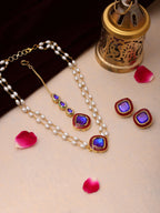 Ruby Raang Blue and Red Meenakari Kundan Necklace with Earrings & Maang Tikka