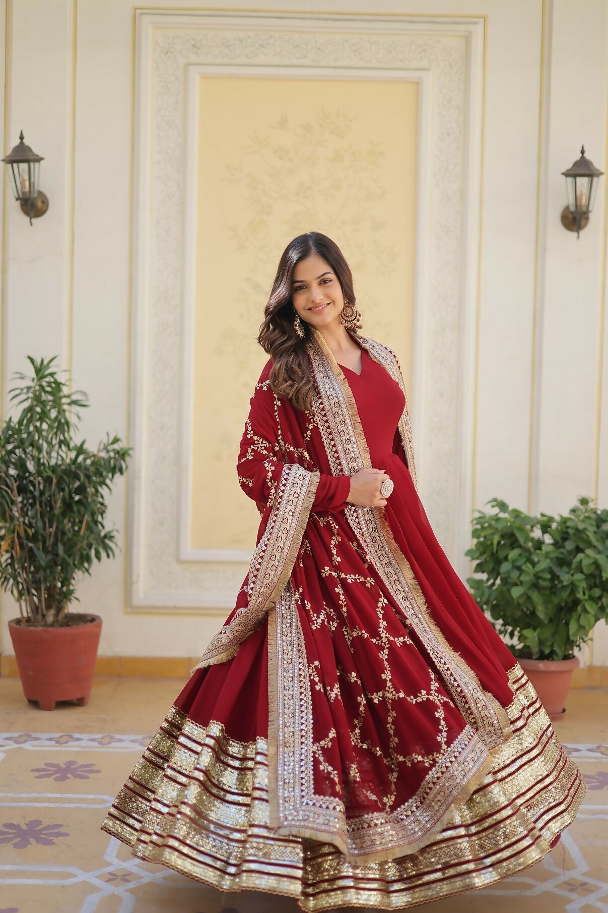Joban Fashion Maroon Georgette Sequence Embroidery Work Kurta Set - Distacart