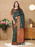Vedant Vastram Bottle Green Color Banarasi Silk Saree - Bottle Green