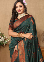 Vedant Vastram Bottle Green Color Banarasi Silk Saree - Bottle Green