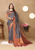 Vedant Vastram Grey Color Banarasi Silk Saree - Grey