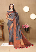 Vedant Vastram Grey Color Banarasi Silk Saree - Grey