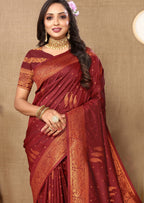 Vedant Vastram Maroon Color Banarasi Silk Saree - Maroon