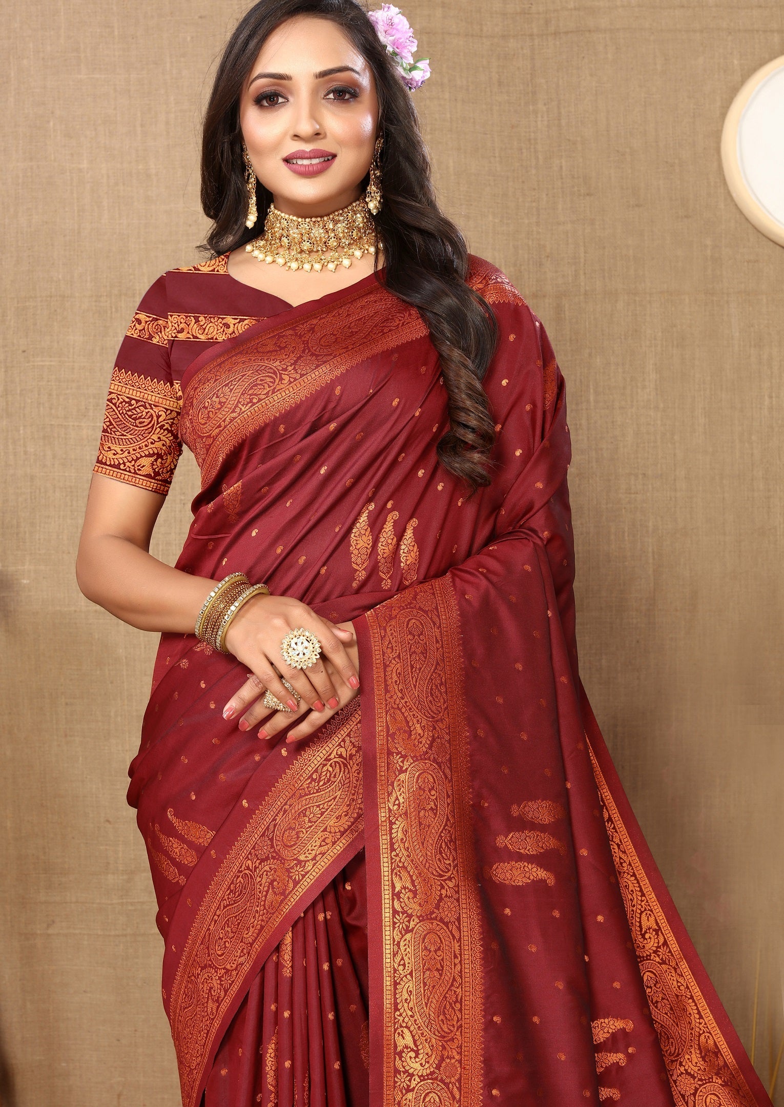 Vedant Vastram Maroon Color Banarasi Silk Saree - Maroon