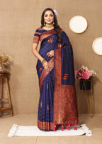 Vedant Vastram Navy Blue Color Banarasi Silk Saree - Navy Blue