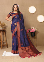 Vedant Vastram Navy Blue Color Banarasi Silk Saree - Navy Blue