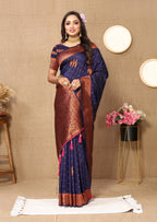 Vedant Vastram Navy Blue Color Banarasi Silk Saree - Navy Blue