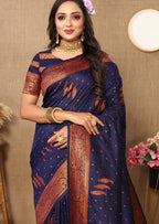 Vedant Vastram Navy Blue Color Banarasi Silk Saree - Navy Blue