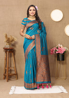 Vedant Vastram Rama Color Banarasi Silk Saree - Rama