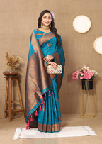 Vedant Vastram Rama Color Banarasi Silk Saree - Rama