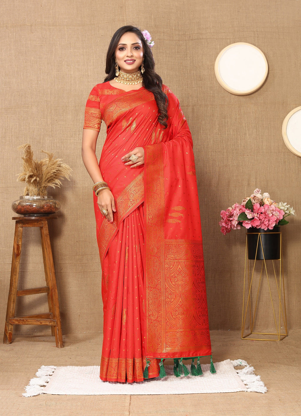 Vedant Vastram Red Color Banarasi Silk Saree - Red
