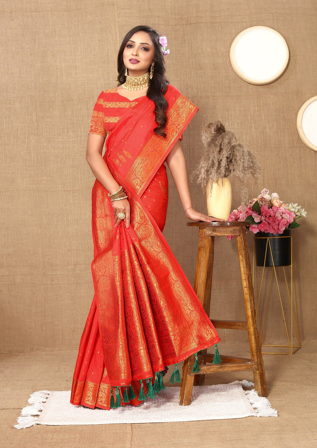 Vedant Vastram Red Color Banarasi Silk Saree - Red