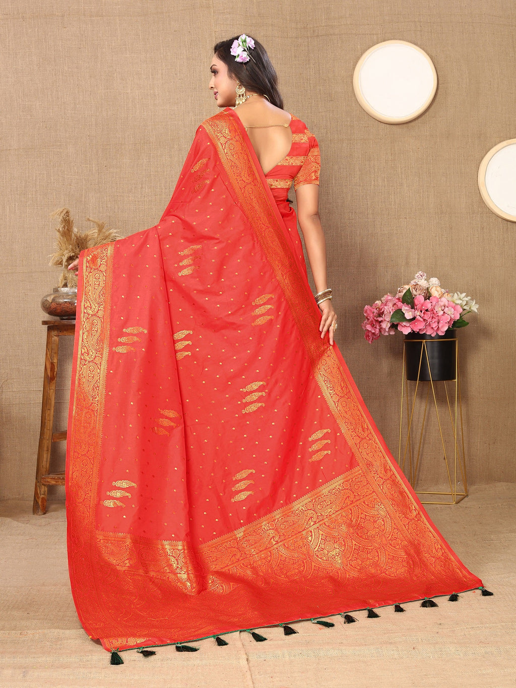 Vedant Vastram Red Color Banarasi Silk Saree - Red
