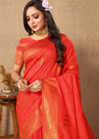 Vedant Vastram Red Color Banarasi Silk Saree - Red