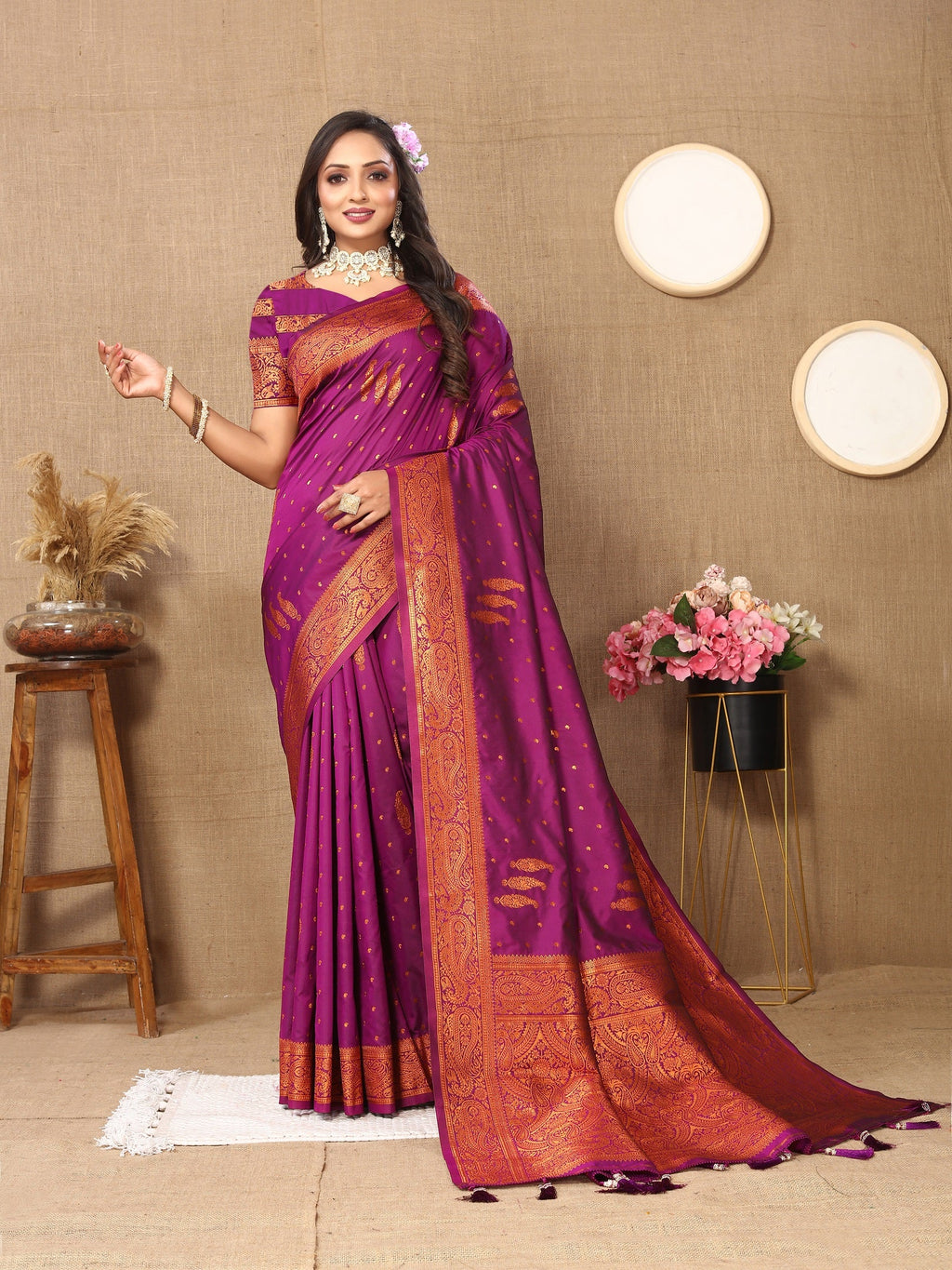 Vedant Vastram Wine Color Banarasi Silk Saree - Wine