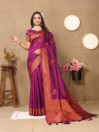 Vedant Vastram Wine Color Banarasi Silk Saree - Wine