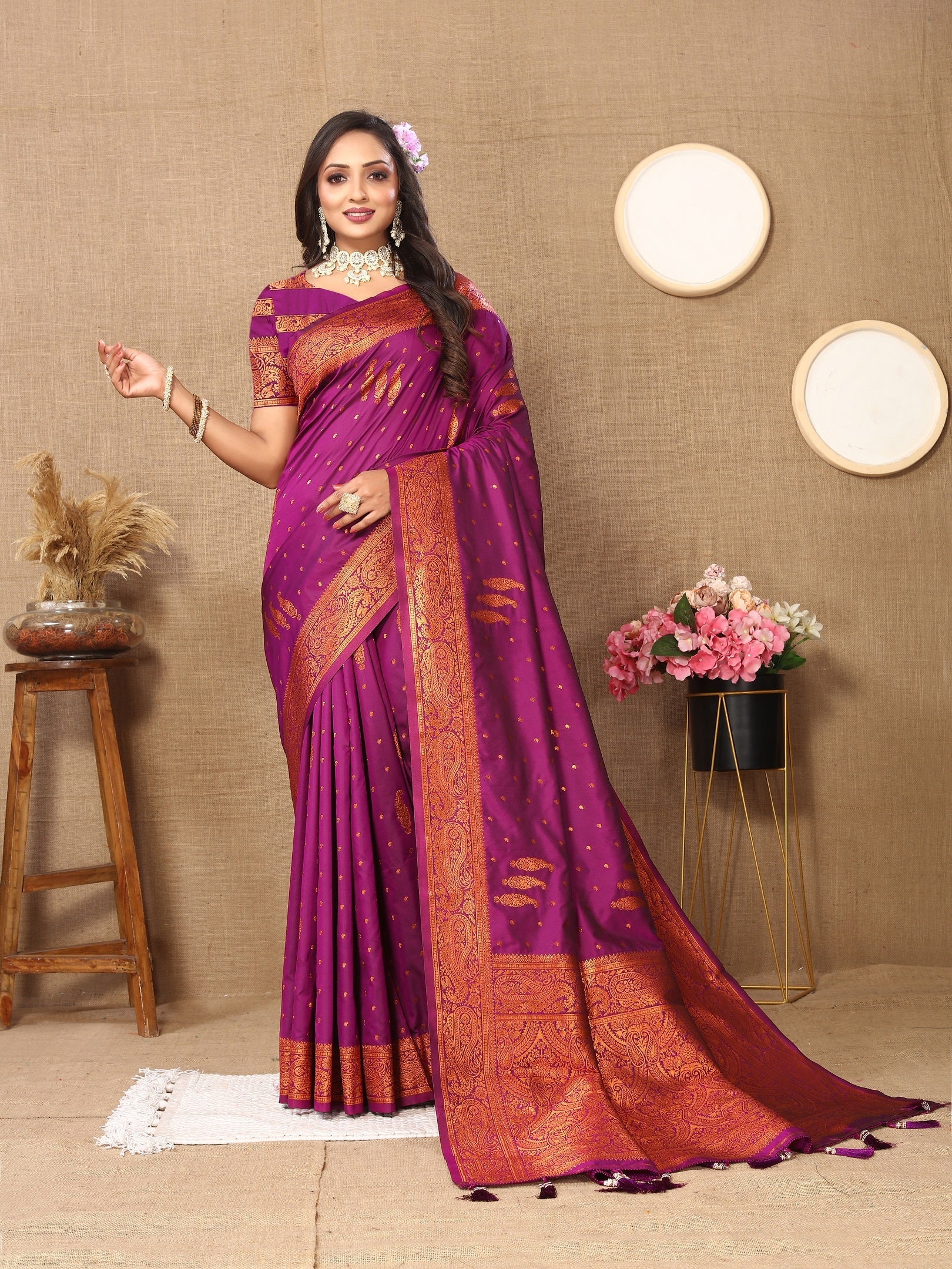 Vedant Vastram Wine Color Banarasi Silk Saree - Wine