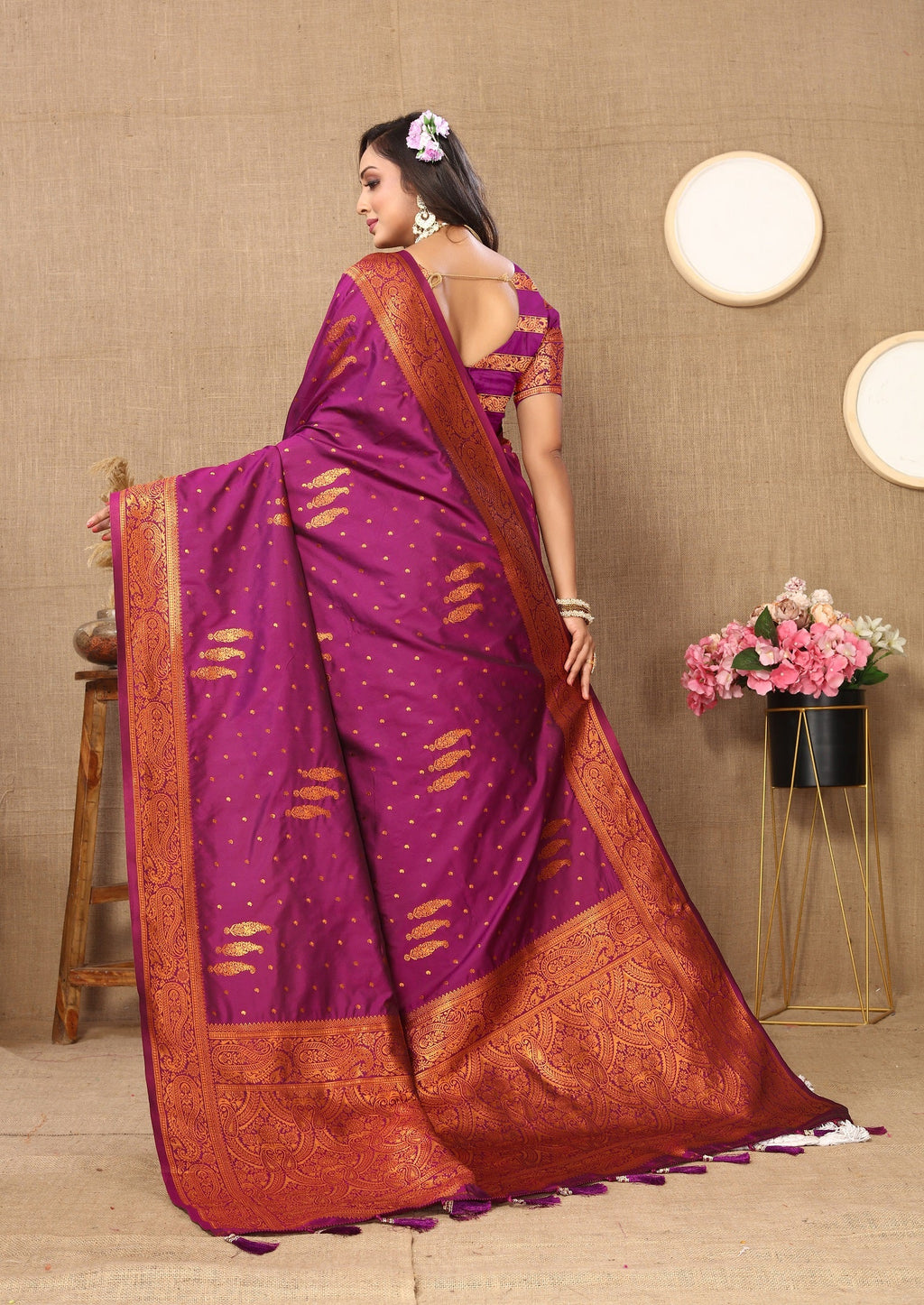 Vedant Vastram Wine Color Banarasi Silk Saree - Wine