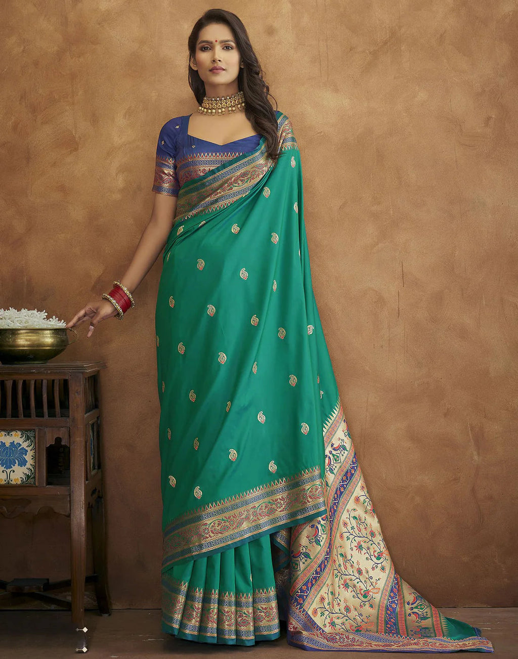 Vedant Vastram Green Color Paithani Silk Saree - Green