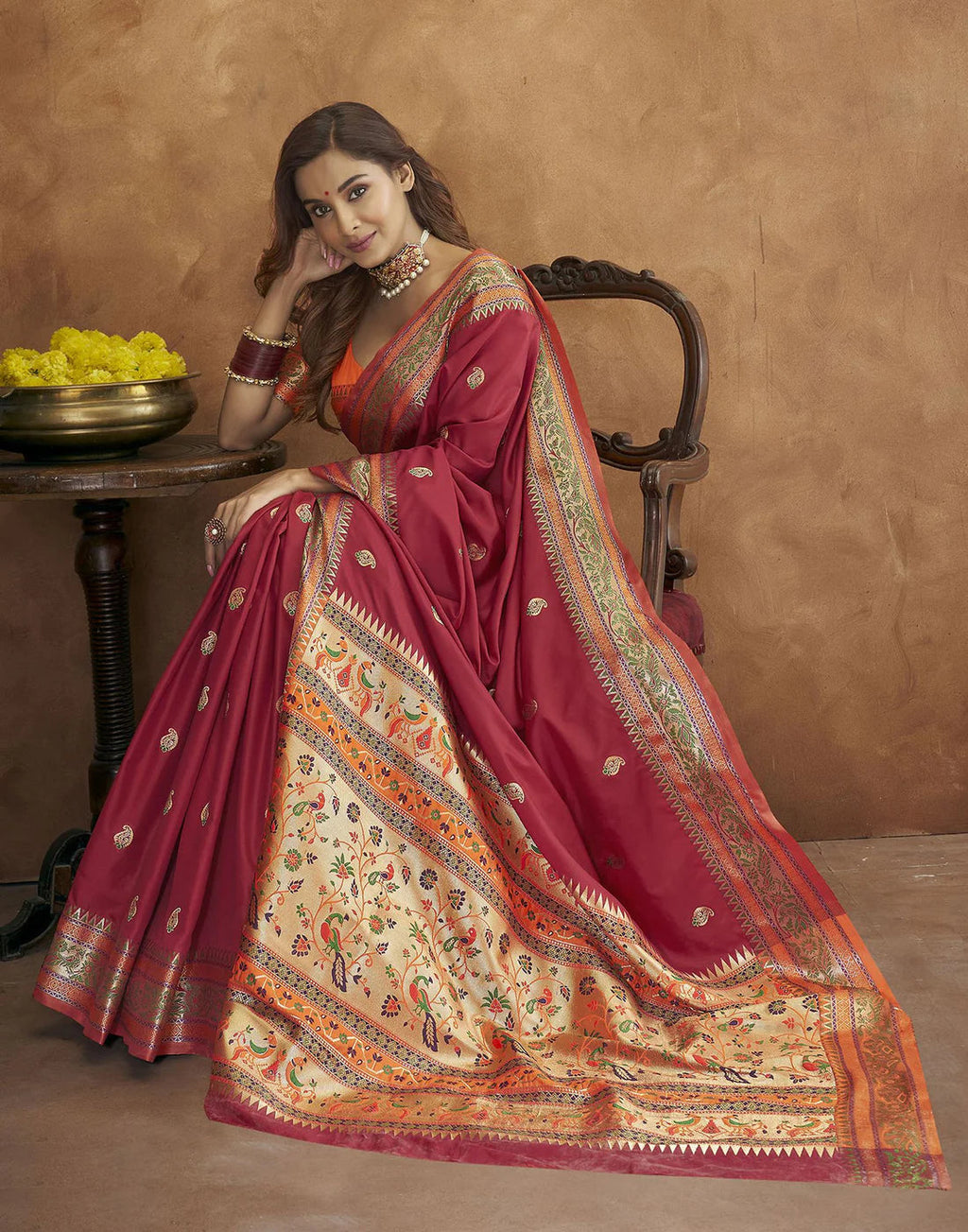 Vedant Vastram Maroon Color Paithani Silk Saree - Maroon