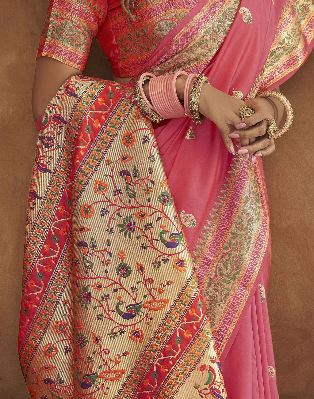 Vedant Vastram Peach Color Paithani Silk Saree - Peach