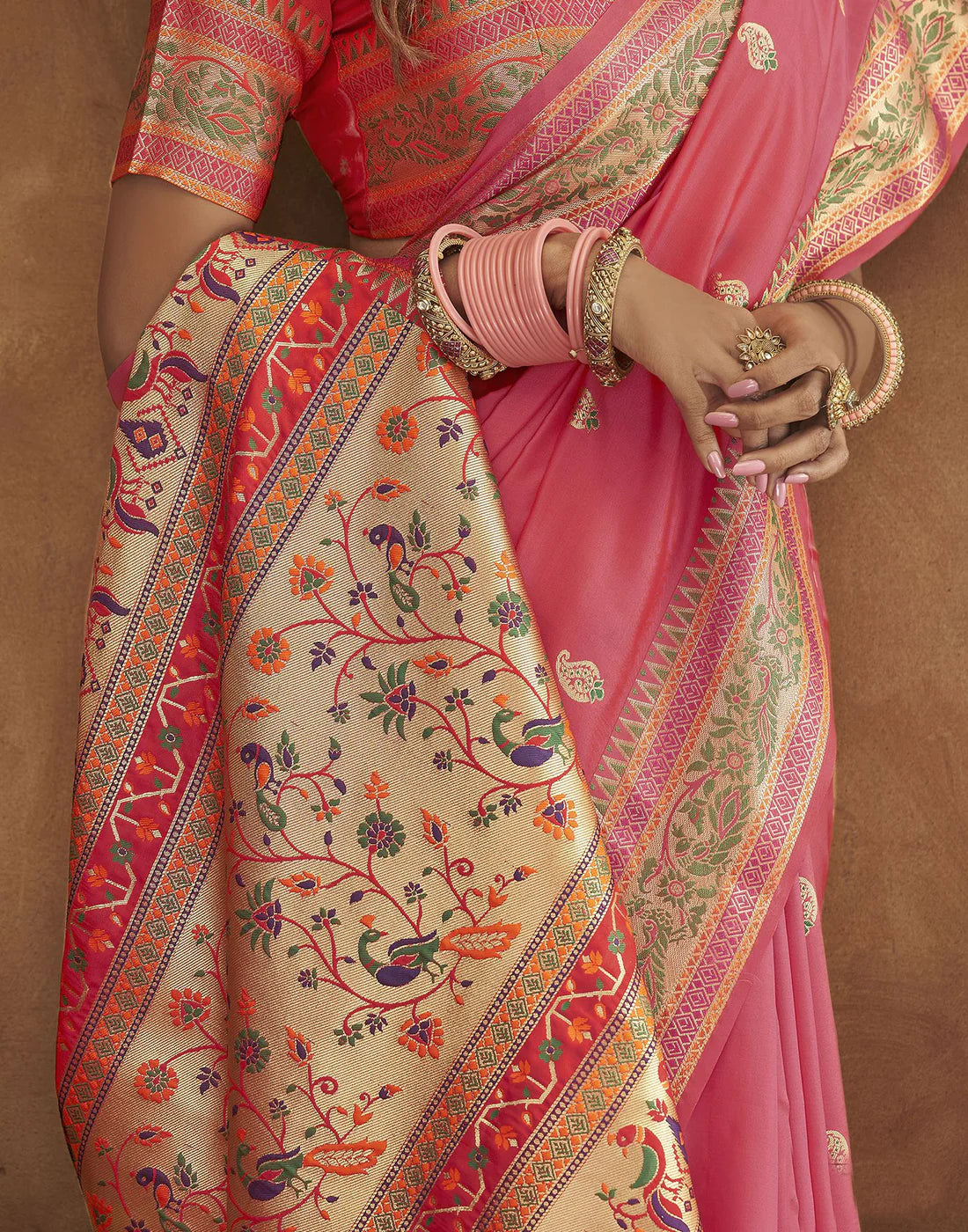 Vedant Vastram Peach Color Paithani Silk Saree - Peach