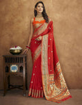 Vedant Vastram Red Color Paithani Silk Saree - Red
