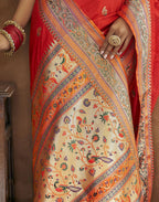 Vedant Vastram Red Color Paithani Silk Saree - Red