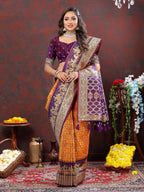 Vedant Vastram Mustard Color Kanjeevaram Patola Silk Saree - Mustard